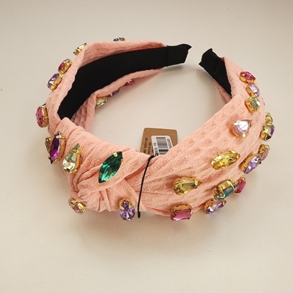 NWT Pink Multi Stone Embellished Knot Lace Headband - Picture 1 of 10